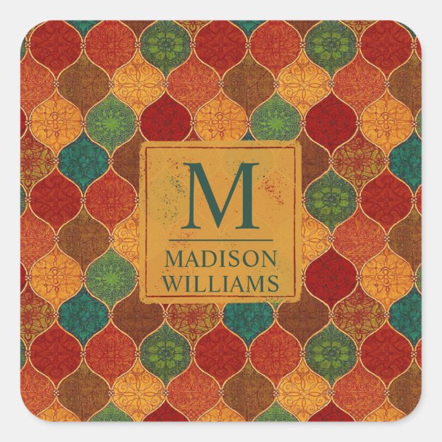 Moroccan Mosaic Geometric Seamless Aztec Pattern Square Sticker (Front)