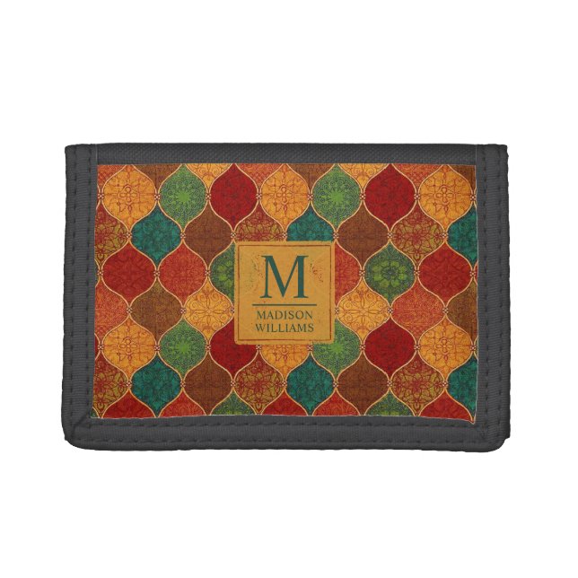 Moroccan Mosaic Geometric Seamless Aztec Pattern Tri-fold Wallet (Front)