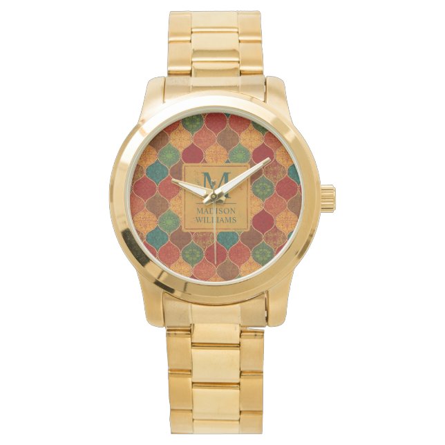 Moroccan Mosaic Geometric Seamless Aztec Pattern Watch (Front)