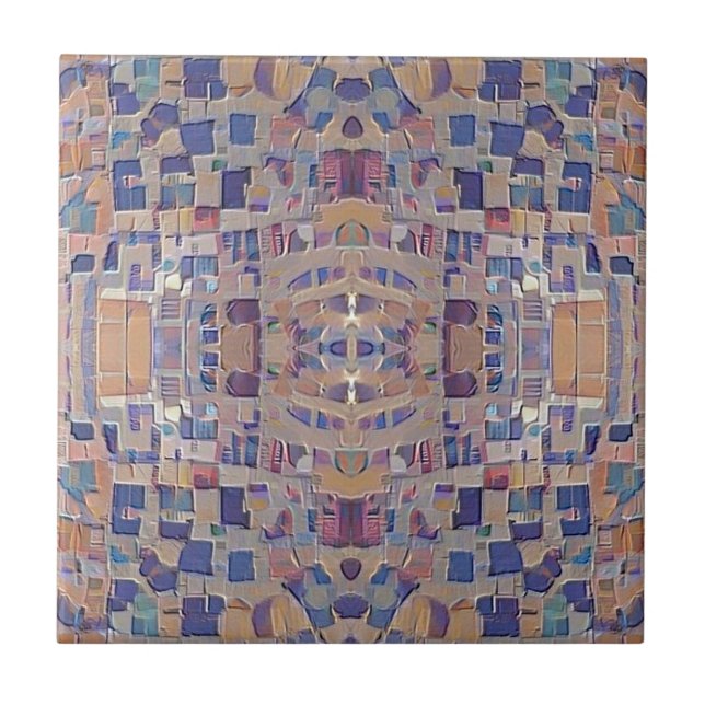 Moroccan mosaic inspired design blue beige ceramic tile (Front)