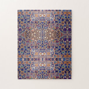 Moroccan mosaic inspired design blue beige jigsaw puzzle