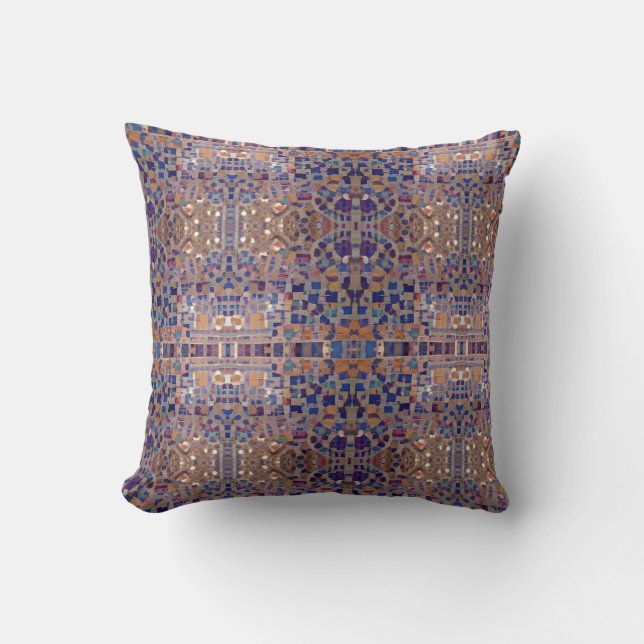 Moroccan mosaic inspired design blue beige  throw pillow (Front)