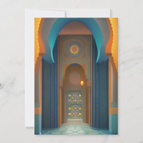 Moroccan mosaic mosque turquoise blue gold Eid  Invitation