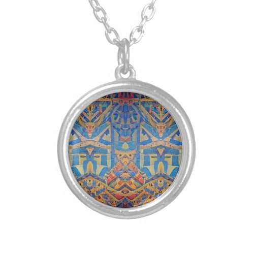 Moroccan mosaic multicolor blue red gold silver plated necklace
