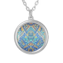 Monogrammed Pink Blue Moroccan Lattice Pattern Locket Necklace, Zazzle