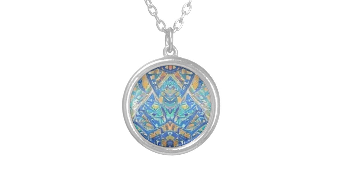 Monogrammed Pink Blue Moroccan Lattice Pattern Locket Necklace, Zazzle