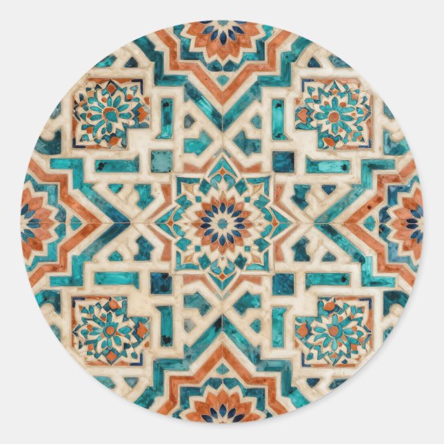 Moroccan Mosaic Pattern Classic Round Sticker (Front)