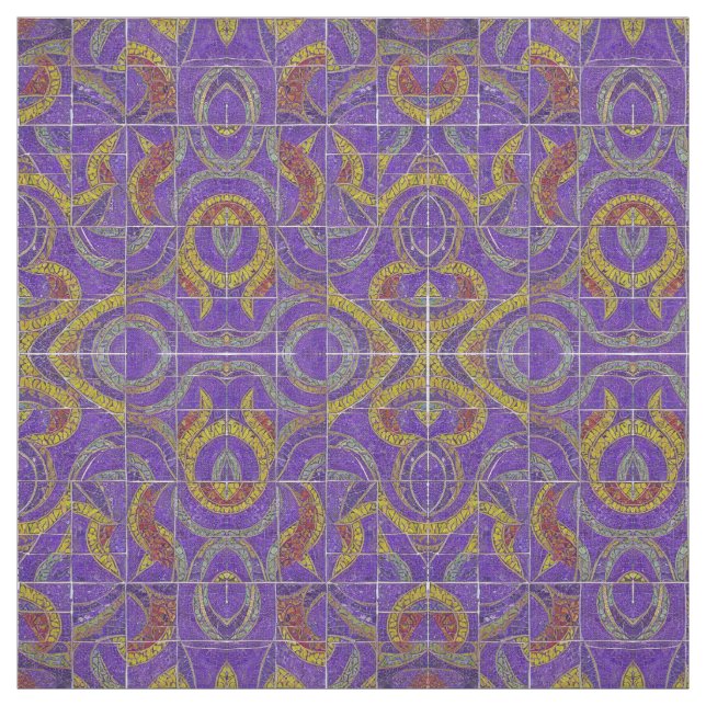 Moroccan mosaic purple red turquoise gold fabric (Swatch)