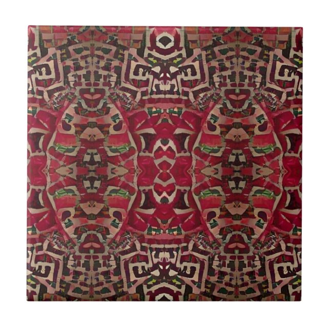 Moroccan mosaic red gold death geometric art ceramic tile (Front)