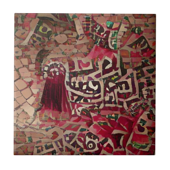 Moroccan mosaic red gold death geometric art ceramic tile (Front)