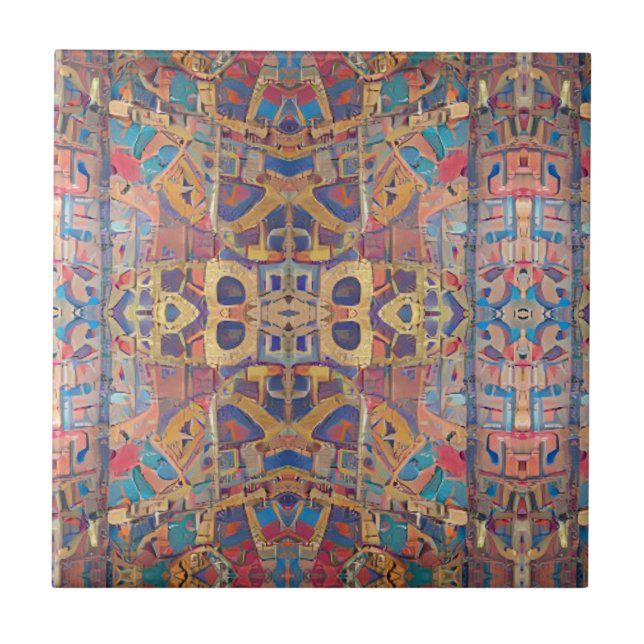 Moroccan mosaic red gold turquoise geometric art c ceramic tile (Front)