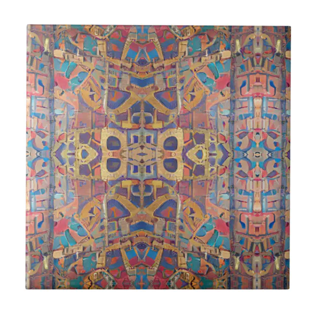 Moroccan mosaic red gold turquoise geometric art c ceramic tile | Zazzle