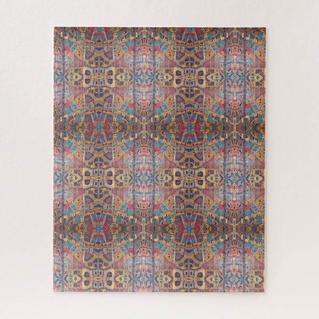 Moroccan mosaic red gold turquoise geometric art jigsaw puzzle (Vertical)