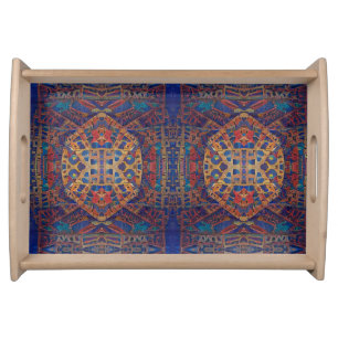 Moroccan mosaic red gold turquoise geometric art serving tray