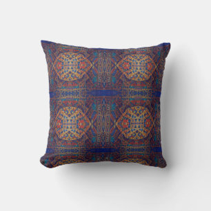 Moroccan mosaic red gold turquoise geometric art throw pillow