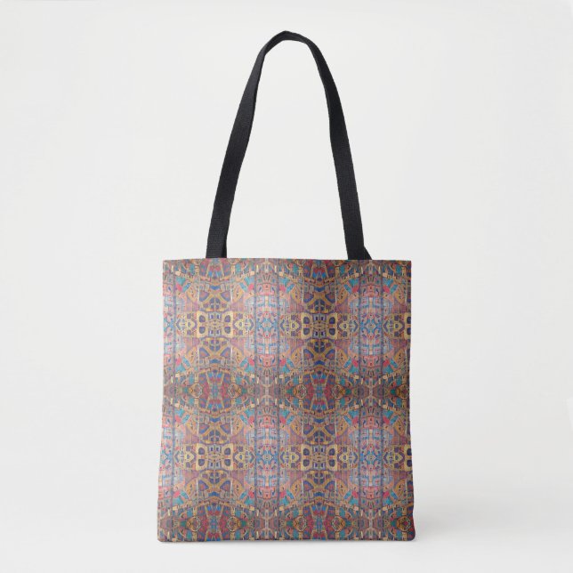 Moroccan mosaic red gold turquoise geometric art tote bag (Front)