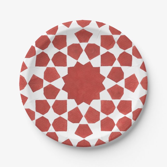 Moroccan mosaic red MAMLUK Paper Plates (Front)