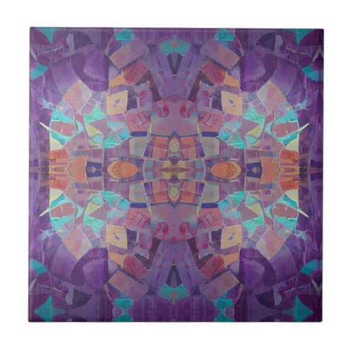 Moroccan mosaic red purple turquoise geometric art ceramic tile