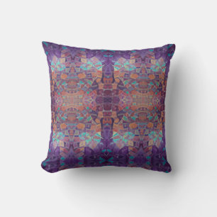 Moroccan mosaic red purple turquoise geometric art throw pillow