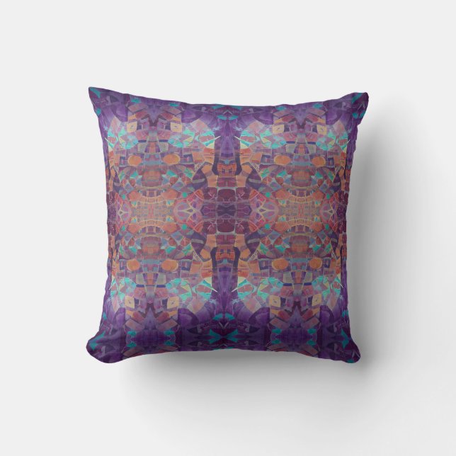 Moroccan mosaic red purple turquoise geometric art throw pillow (Front)