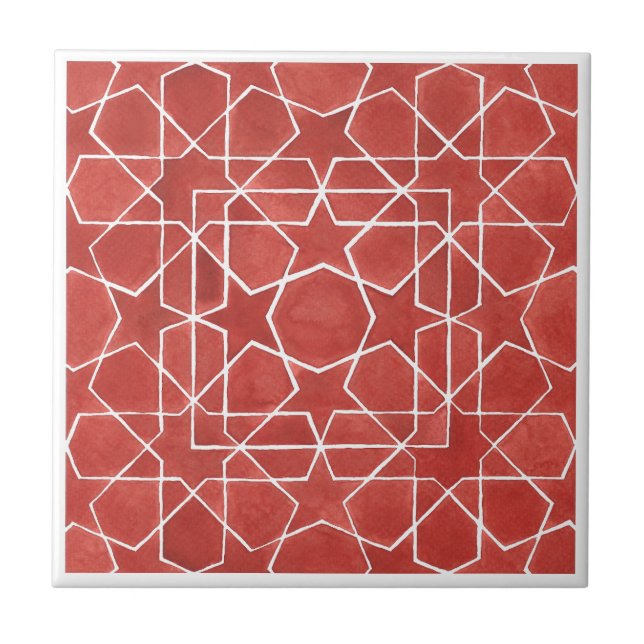 Moroccan mosaic red ROSETTE Ceramic Tile (Front)