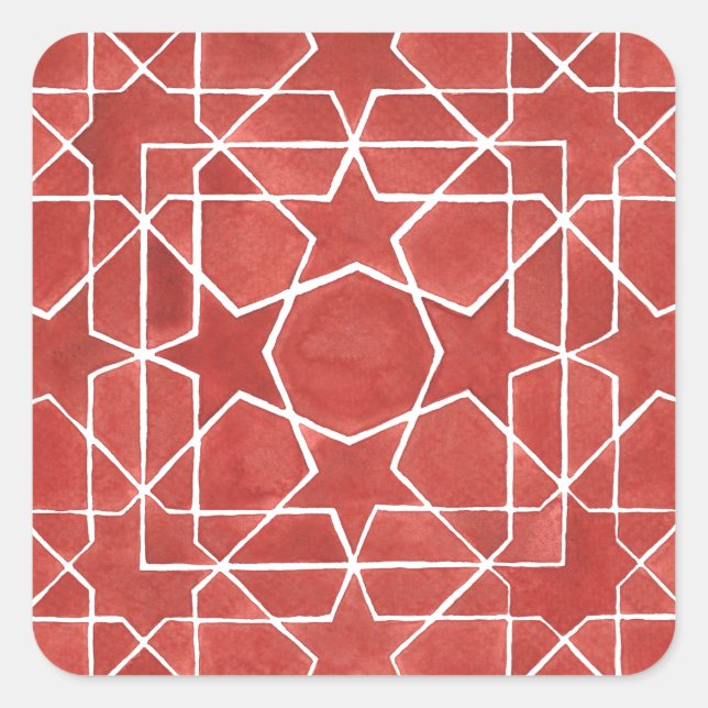 Moroccan mosaic red ROSETTE Square Sticker (Front)
