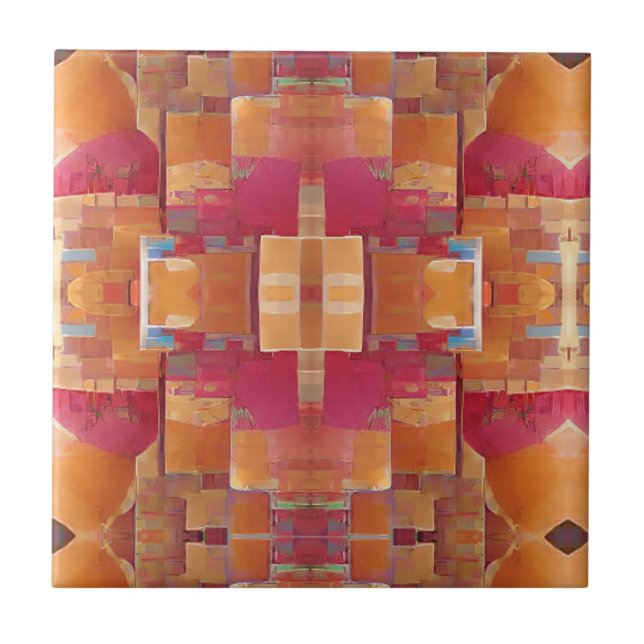 Moroccan mosaic rose gold abstract geometric art ceramic tile (Front)
