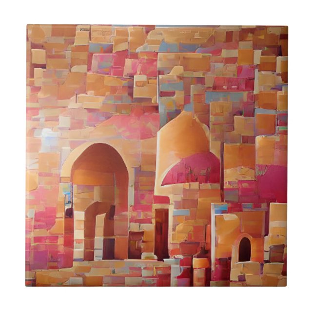 Moroccan mosaic rose gold arches geometric art  ceramic tile (Front)