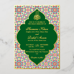 Moroccan Mosaic Terracotta Stones Islamic Wedding  Foil Invitation