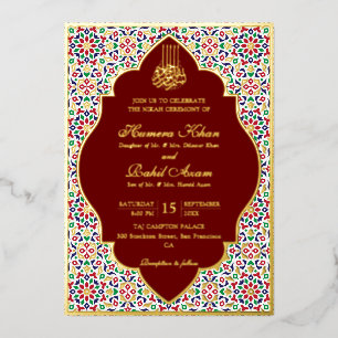 Moroccan Mosaic Terracotta Stones Islamic Wedding  Foil Invitation