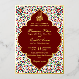 Moroccan Mosaic Terracotta Stones Islamic Wedding  Foil Invitation