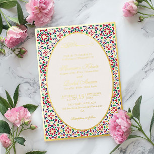 Moroccan Mosaic Terracotta Stones Islamic Wedding  Foil Invitation