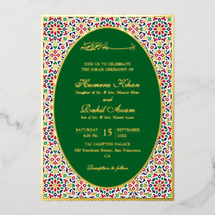 Moroccan Mosaic Terracotta Stones Islamic Wedding  Foil Invitation