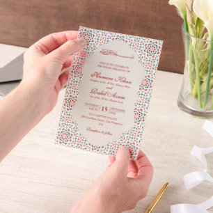 Moroccan Mosaic Terracotta Stones Islamic Wedding Vellum Invitations