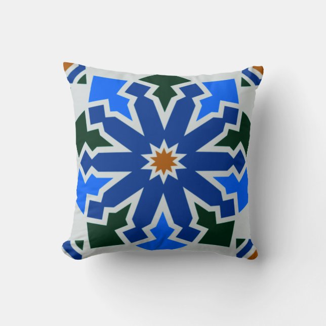 Moroccan Mosaic Tile Flower Arabic Geometric Art 6 Throw Pillow (Front)
