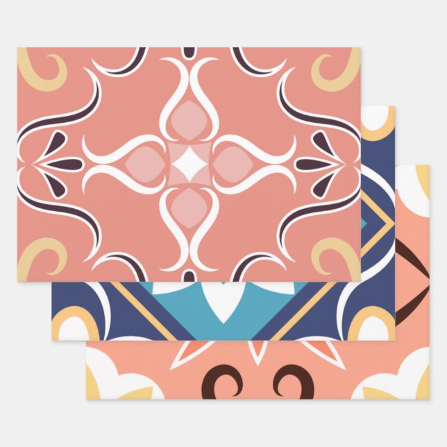 Moroccan Mosaic Tile Patterns Artwork Wrapping Paper Sheets (Set)