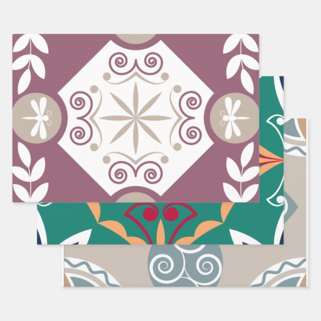Moroccan Mosaic Tile Patterns Dragonfly Wrapping Paper Sheets (Set)