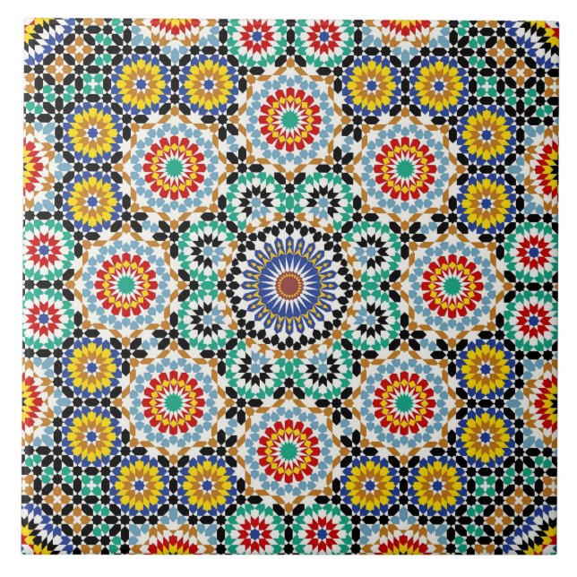 Moroccan Mosaic Traditional Boho Pattern Ceramic Tile (Front)