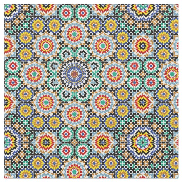 Moroccan Mosaic Traditional Boho Pattern. Fabric (Close Up)