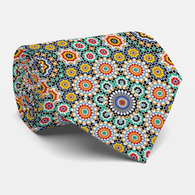 Moroccan Mosaic Traditional Boho Pattern Neck Tie (Rolled)