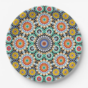 Moroccan Mosaic Traditional Boho Pattern Paper Plates