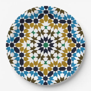 Moroccan Mosaic Traditional Geometric Boho Pattern Paper Plates