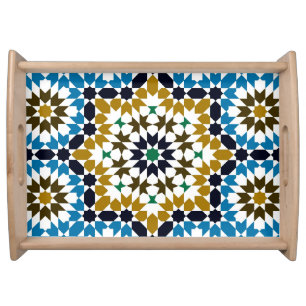 Moroccan Mosaic Traditional Geometric Boho Pattern Serving Tray