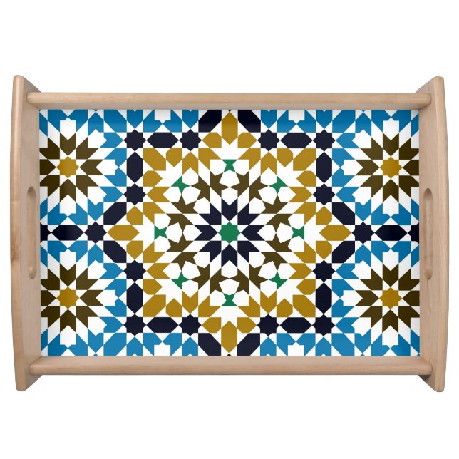 Moroccan Mosaic Traditional Geometric Boho Pattern Serving Tray (Front)