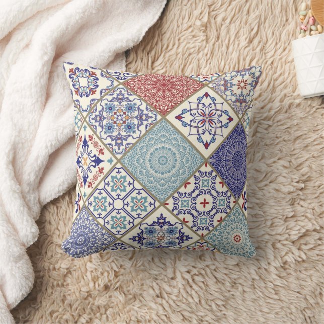 Moroccan Mosaic Vintage Classic Pattern Throw Pillow (Blanket)