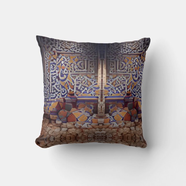 Moroccan mosaic wall geometric art  throw pillow (Front)