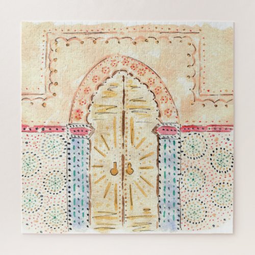 Moroccan Mosque Door Watercolor Jigsaw Puzzle