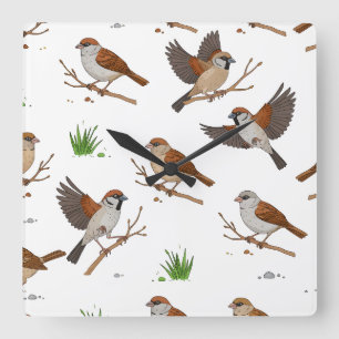 Moroccan Motif of Bruges Birds Square Wall Clock