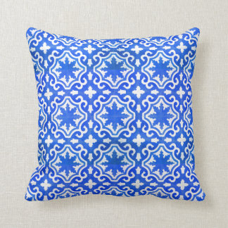 Moroccan Ocean Blue tile pattern Throw Pillow
