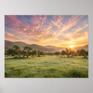 Moroccan Olive Grove Sunset - Pink Golden Clouds O Poster